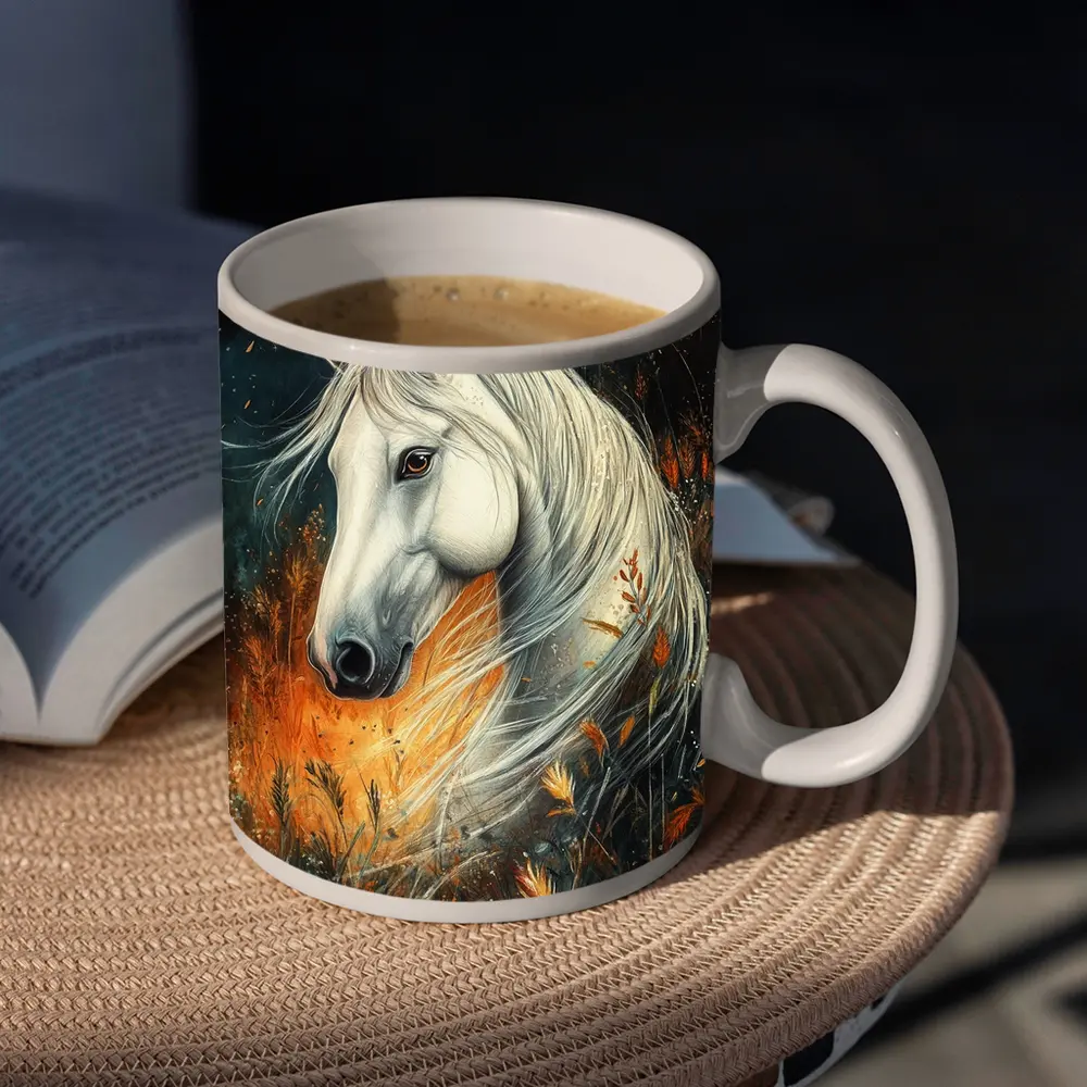 White Horse Portrait Autumn Wild Grasses – Mugs