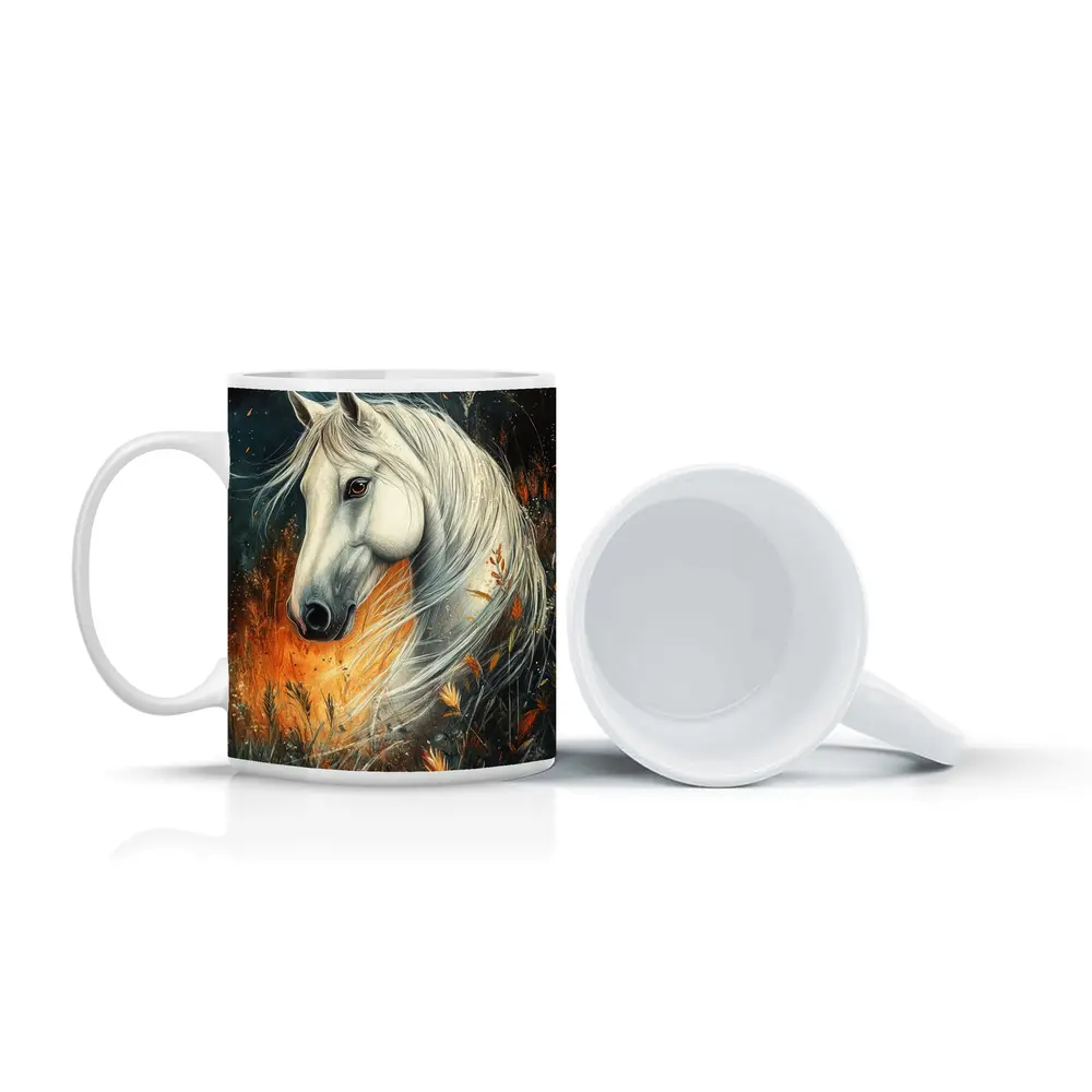 White Horse Portrait Autumn Wild Grasses – Mugs
