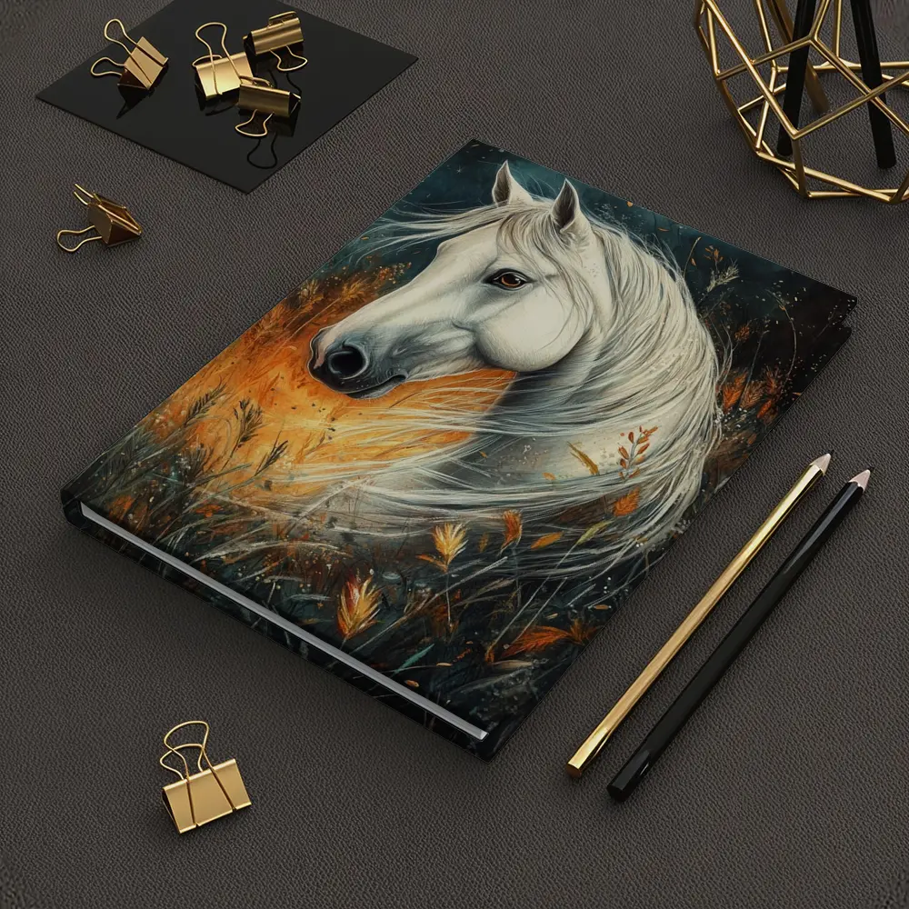 White Horse Portrait Autumn Wild Grasses – Notebooks