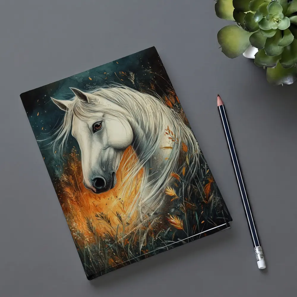 White Horse Portrait Autumn Wild Grasses – Notebooks