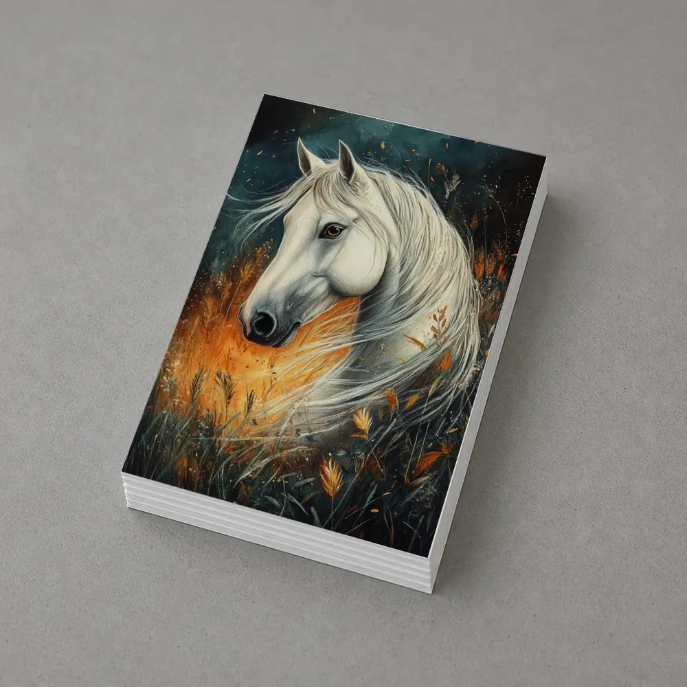 White Horse Portrait Autumn Wild Grasses – Postcards