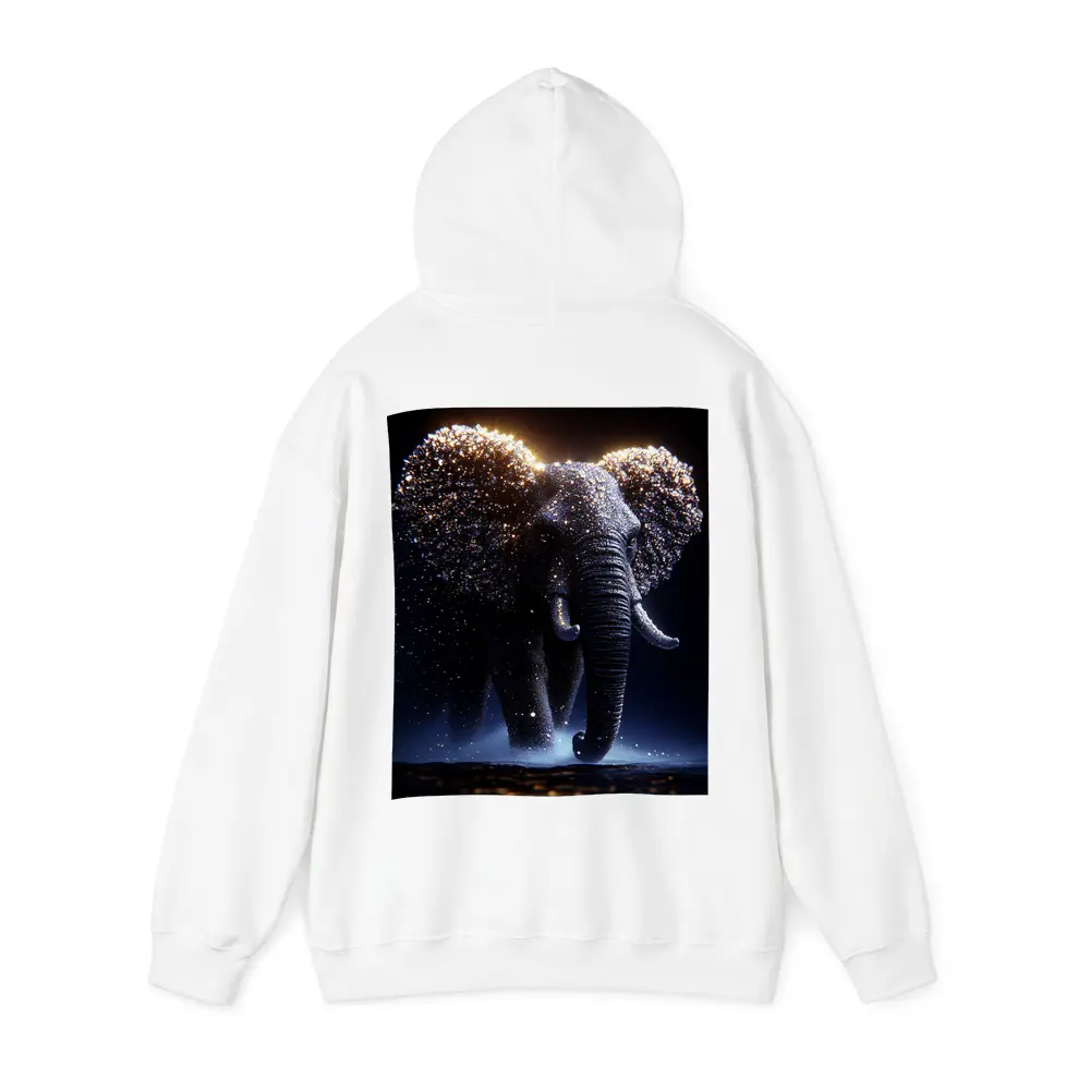 Glowing Elephant Gold Particles Dark Background – Hoodies