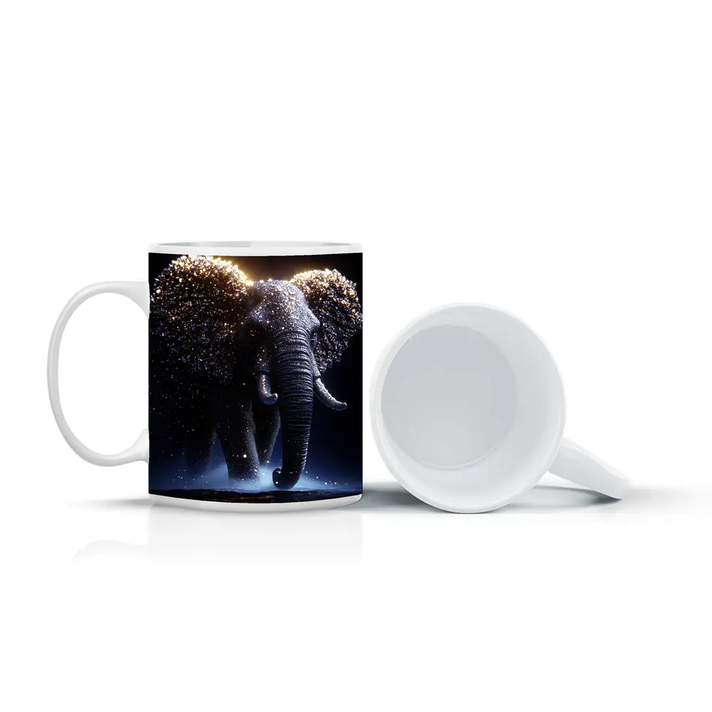 Glowing Elephant Gold Particles Dark Background – Mugs