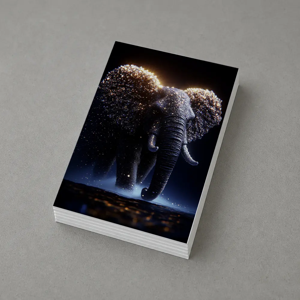 Glowing Elephant Gold Particles Dark Background – Postcards