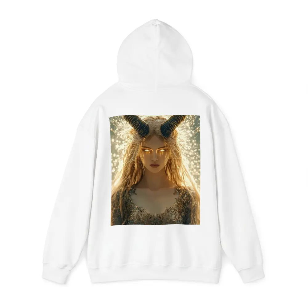 Golden Horned Fantasy Woman Glowing Light – Hoodies