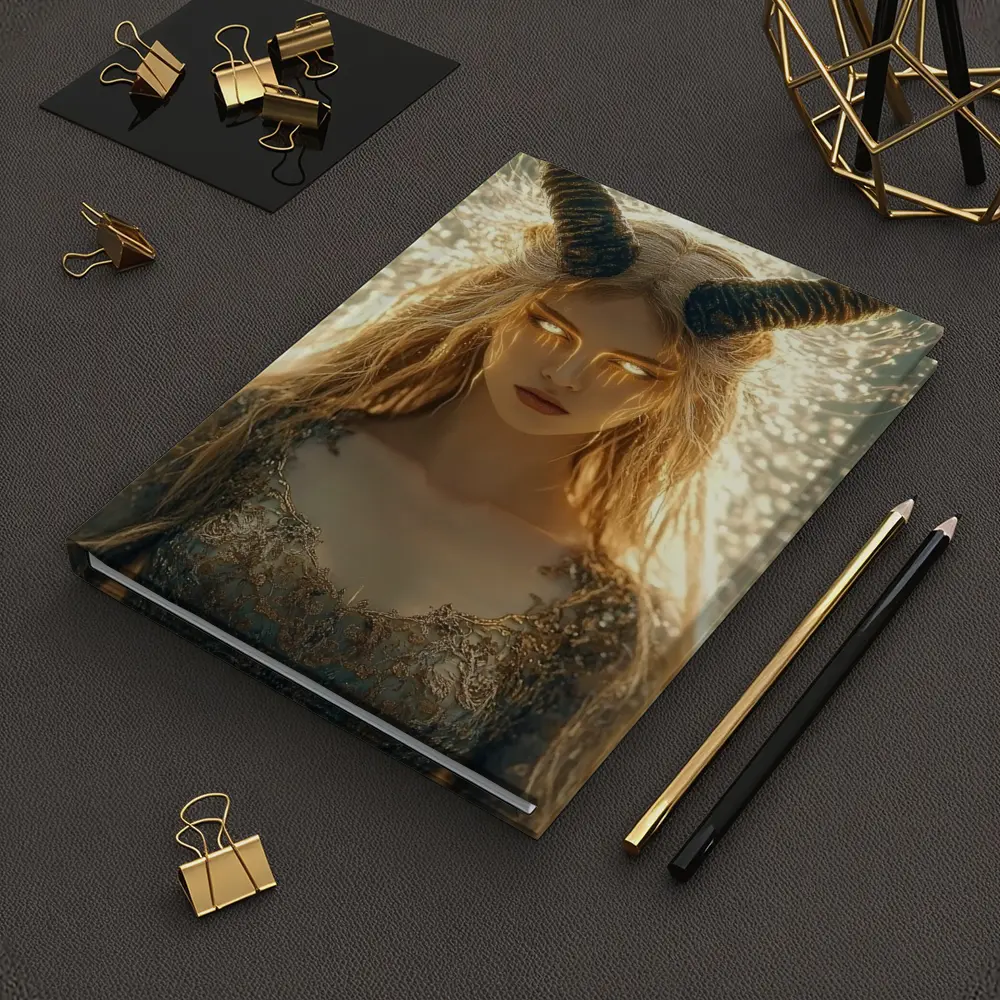 Golden Horned Fantasy Woman Glowing Light – Notebooks