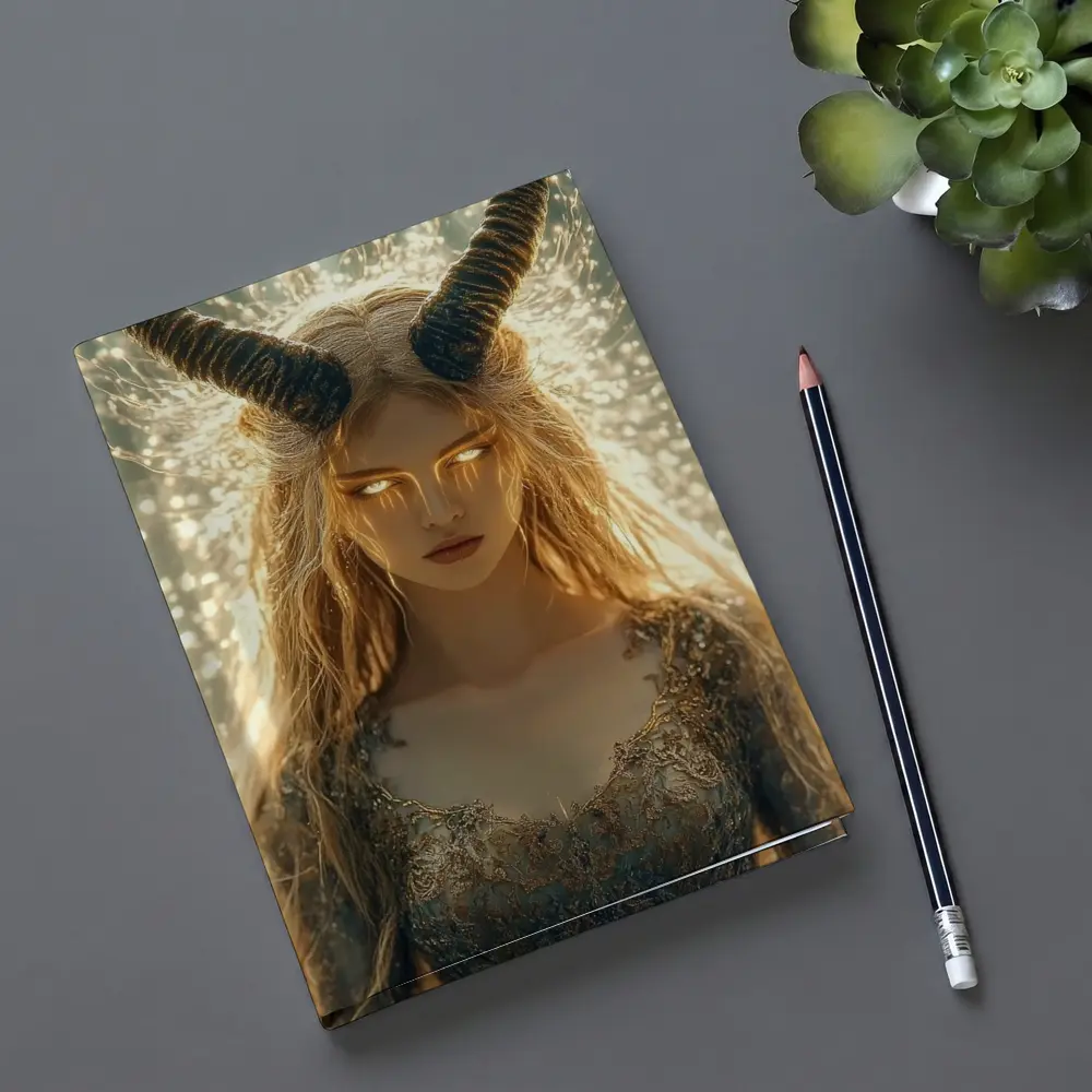 Golden Horned Fantasy Woman Glowing Light – Notebooks