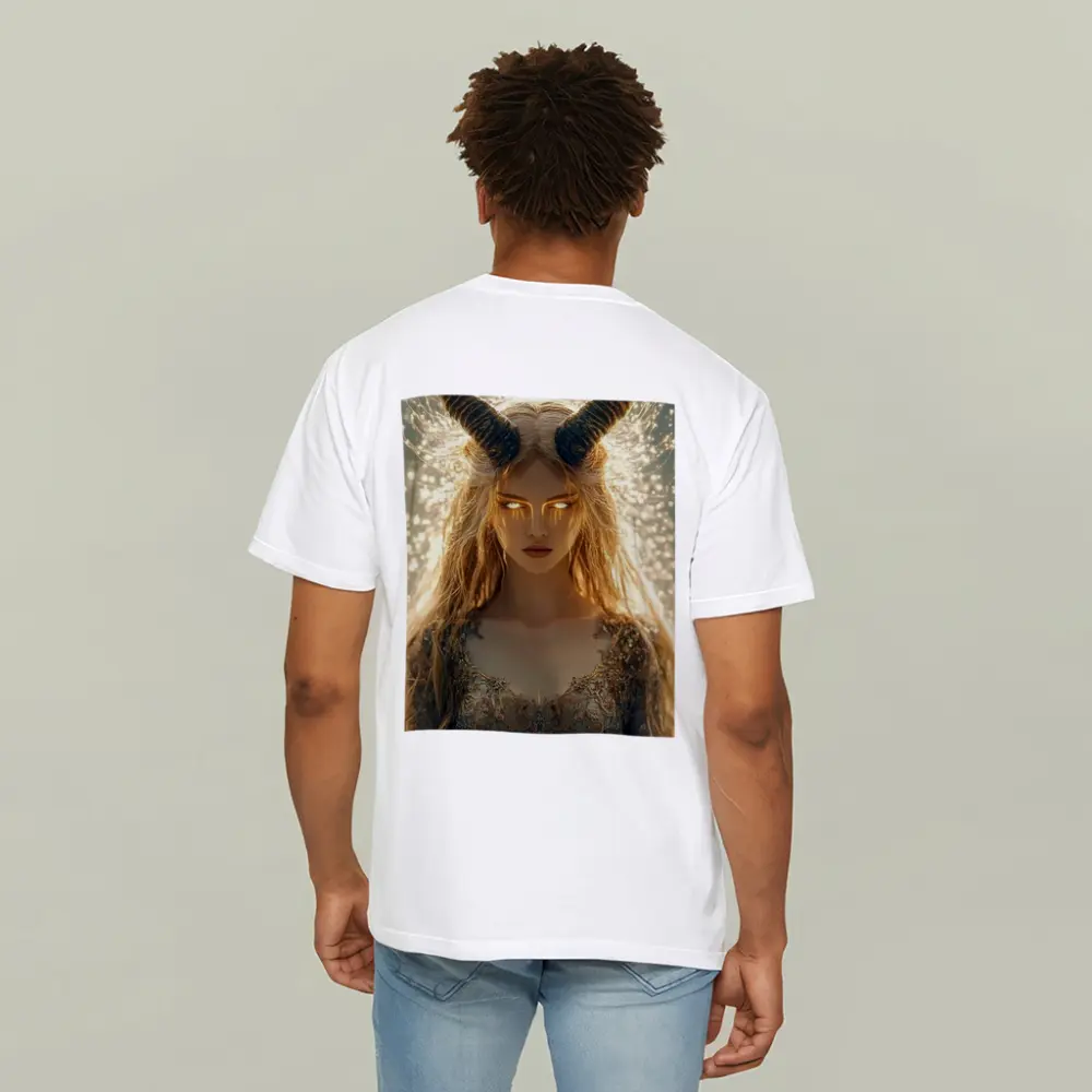 Golden Horned Fantasy Woman Glowing Light – T-Shirts