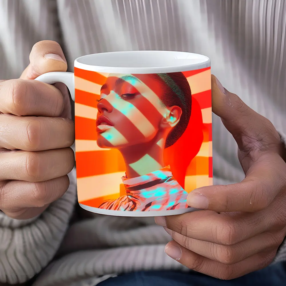 Fashion Woman Bold Striped Pop Art Background – Mugs
