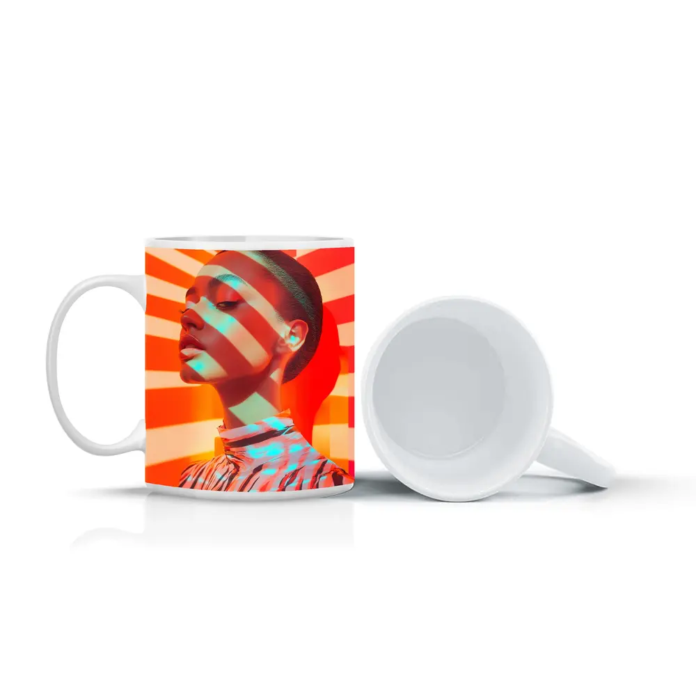Fashion Woman Bold Striped Pop Art Background – Mugs