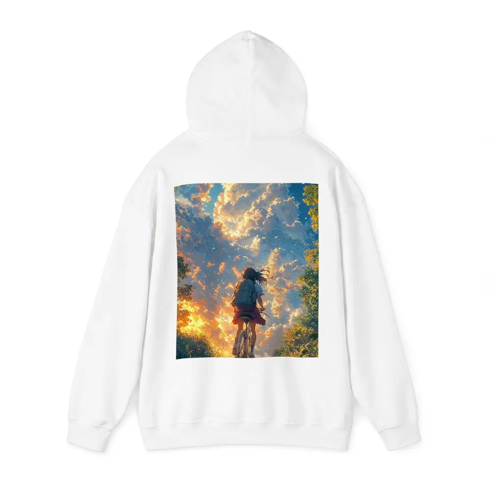 Anime Girl Cycling Through Glowing Summer Sky – Hoodies