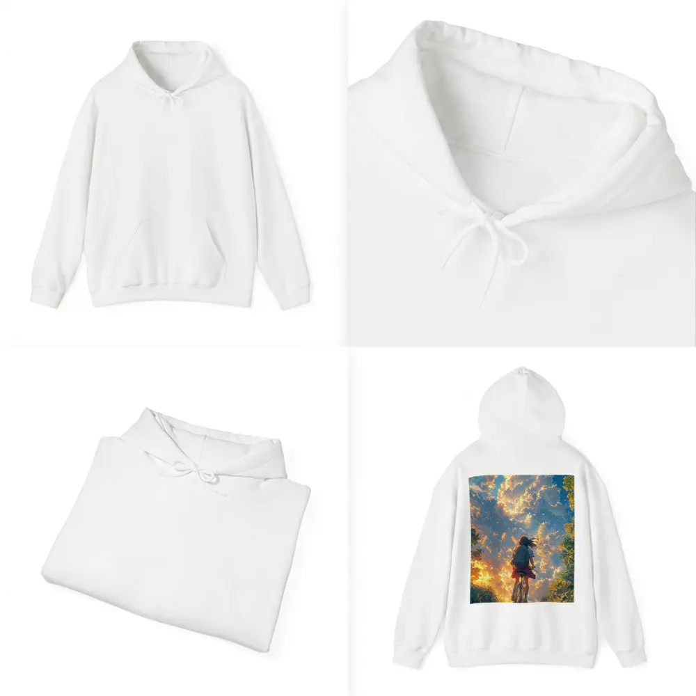 Anime Girl Cycling Through Glowing Summer Sky – Hoodies