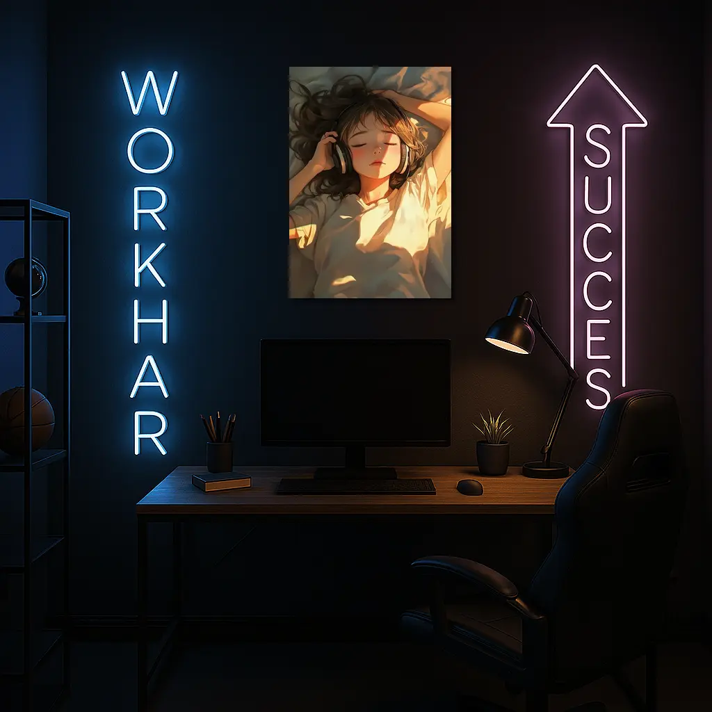 Anime Girl Listening Music Warm Sunlight – Wall Art