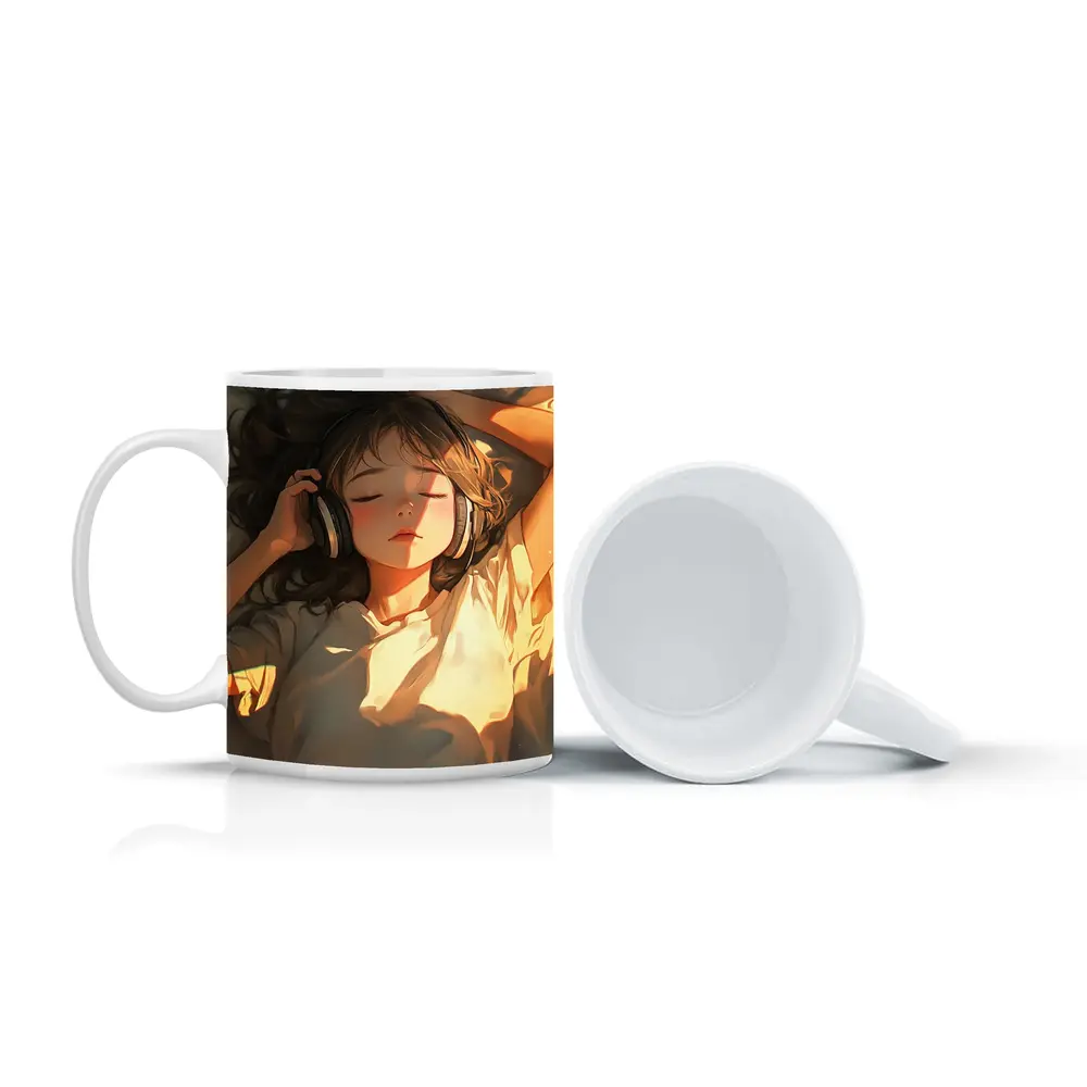 Anime Girl Listening Music Warm Sunlight – Mugs