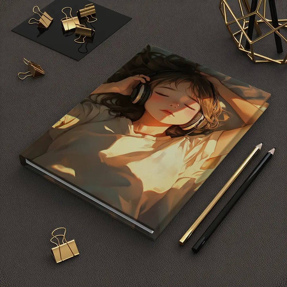 Anime Girl Listening Music Warm Sunlight – Notebooks