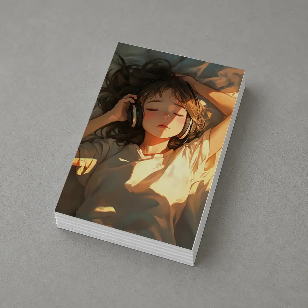 Anime Girl Listening Music Warm Sunlight – Postcards