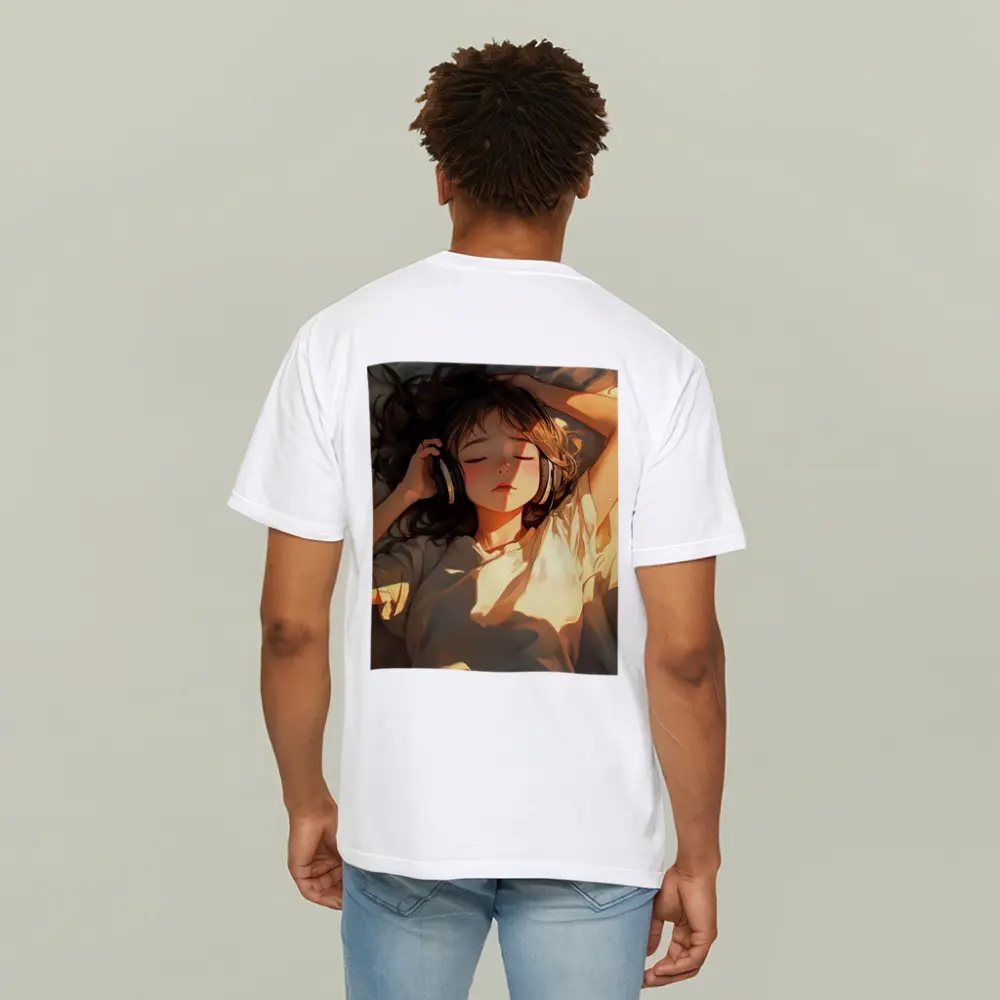 Anime Girl Listening Music Warm Sunlight – T-Shirts