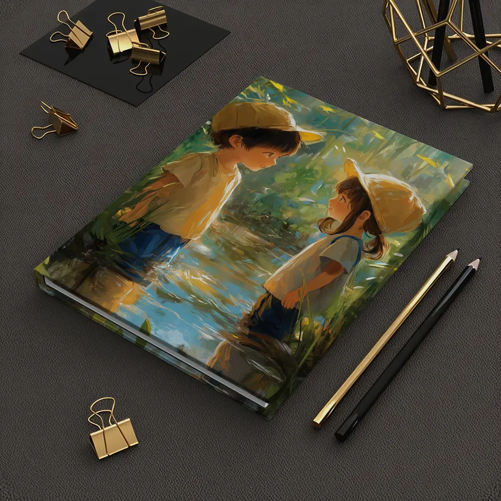 Two Kids Playing in Forest Stream – Notebooks