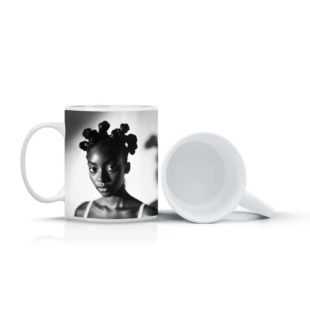 Black and White Portrait Young Woman Natural Hair – Mugs