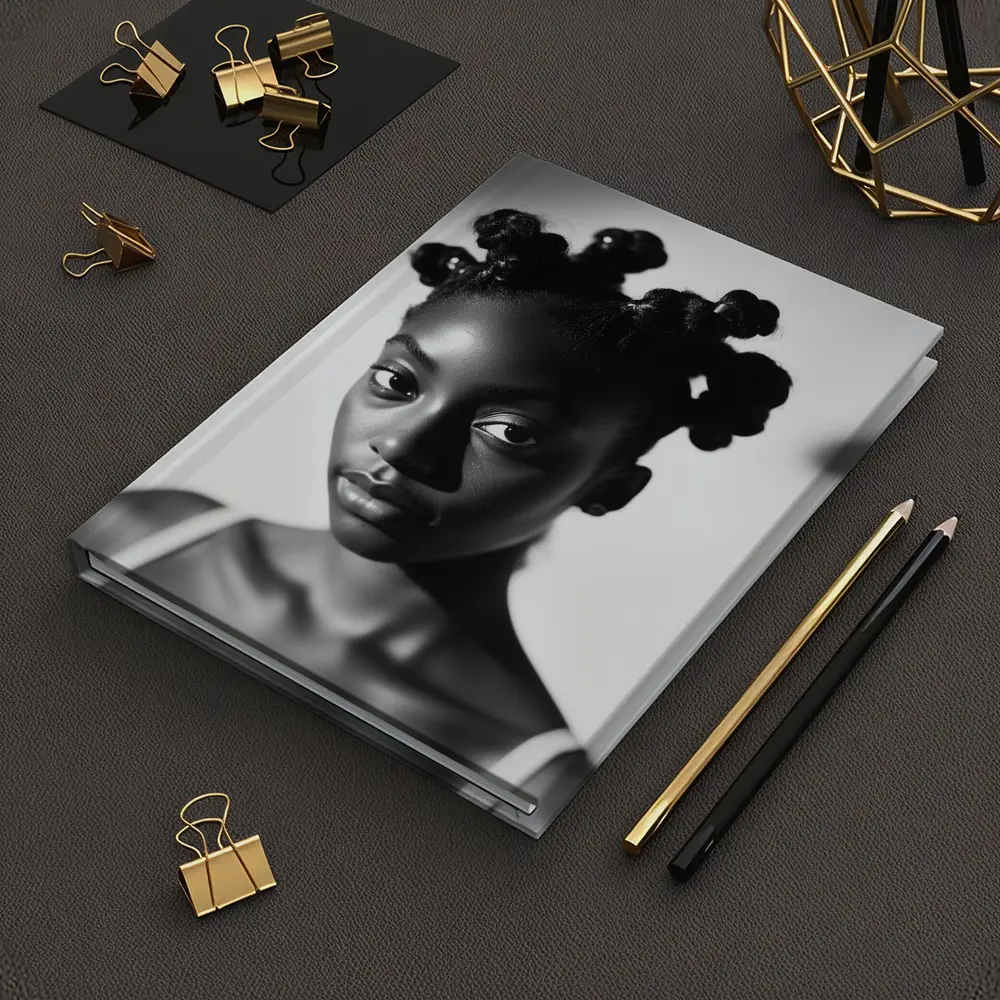 Black and White Portrait Young Woman Natural Hair – Notebooks
