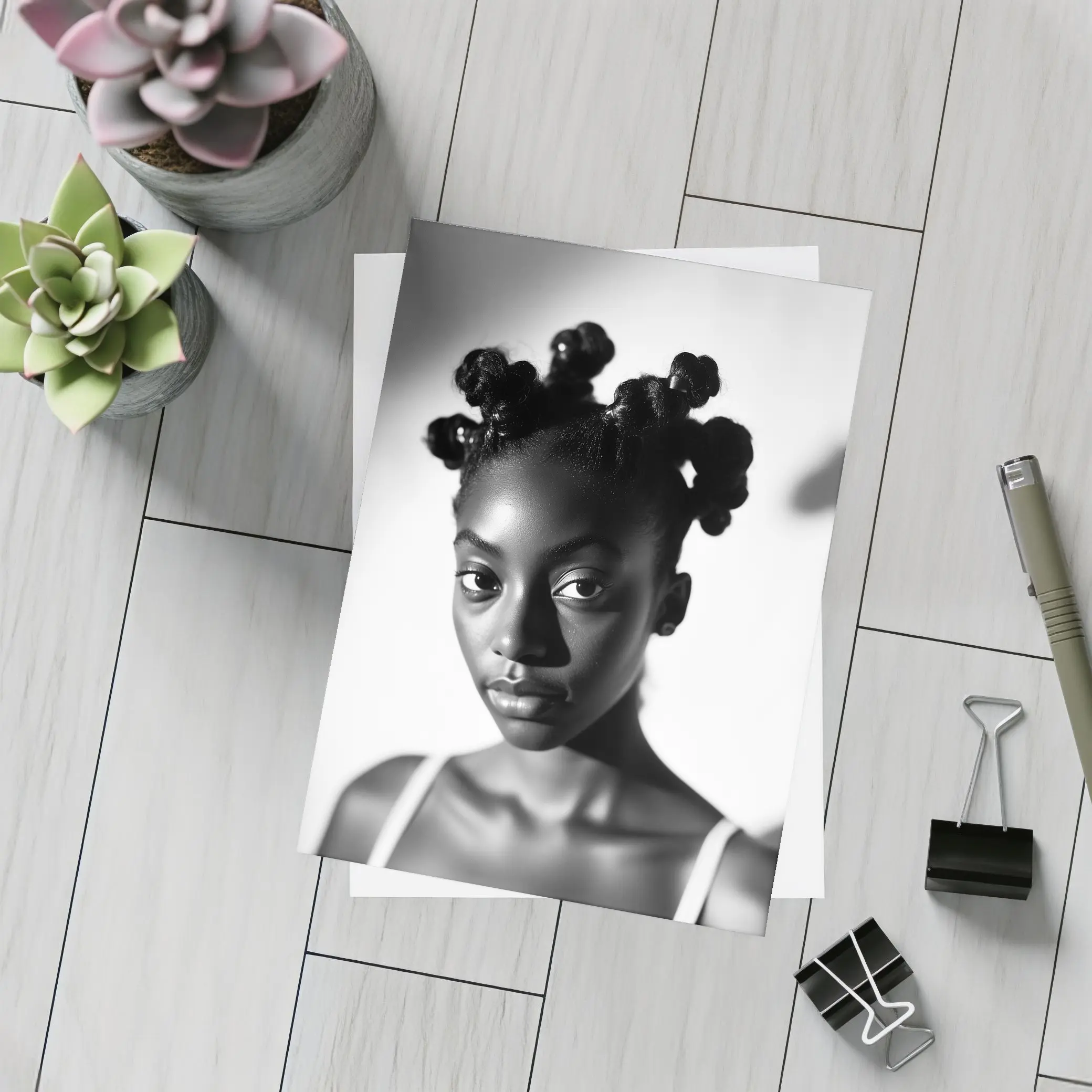 Black and White Portrait Young Woman Natural Hair – Postcards