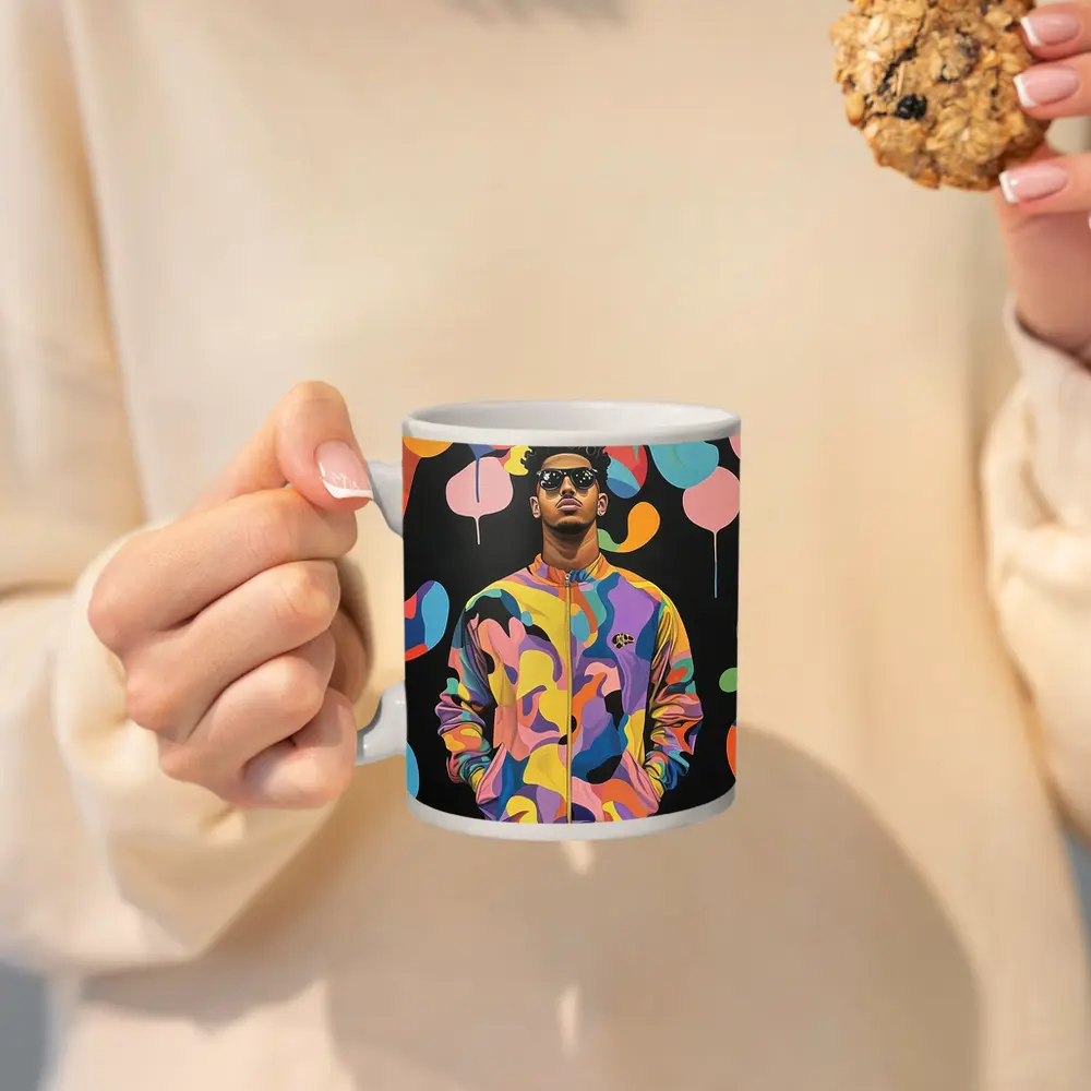 Young Man Pop Art Colorful Abstract Background – Mugs