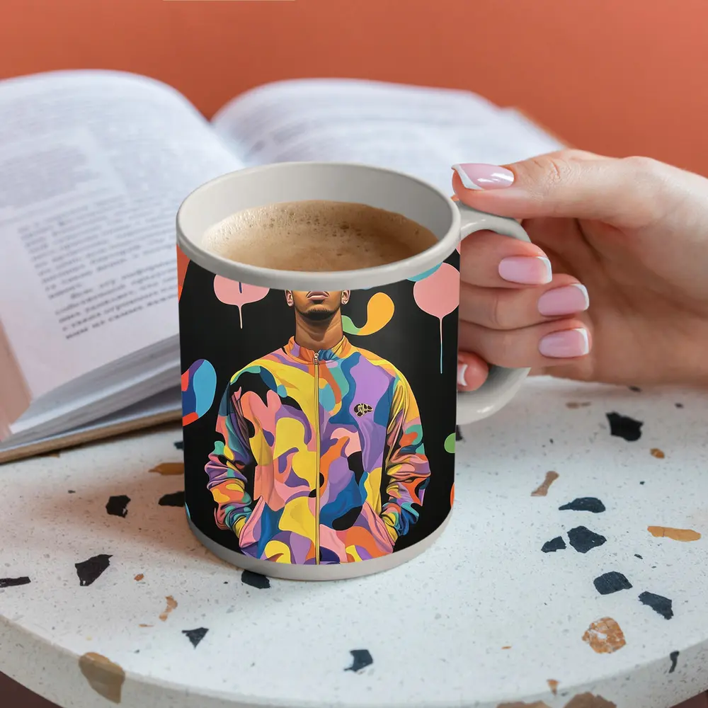 Young Man Pop Art Colorful Abstract Background – Mugs