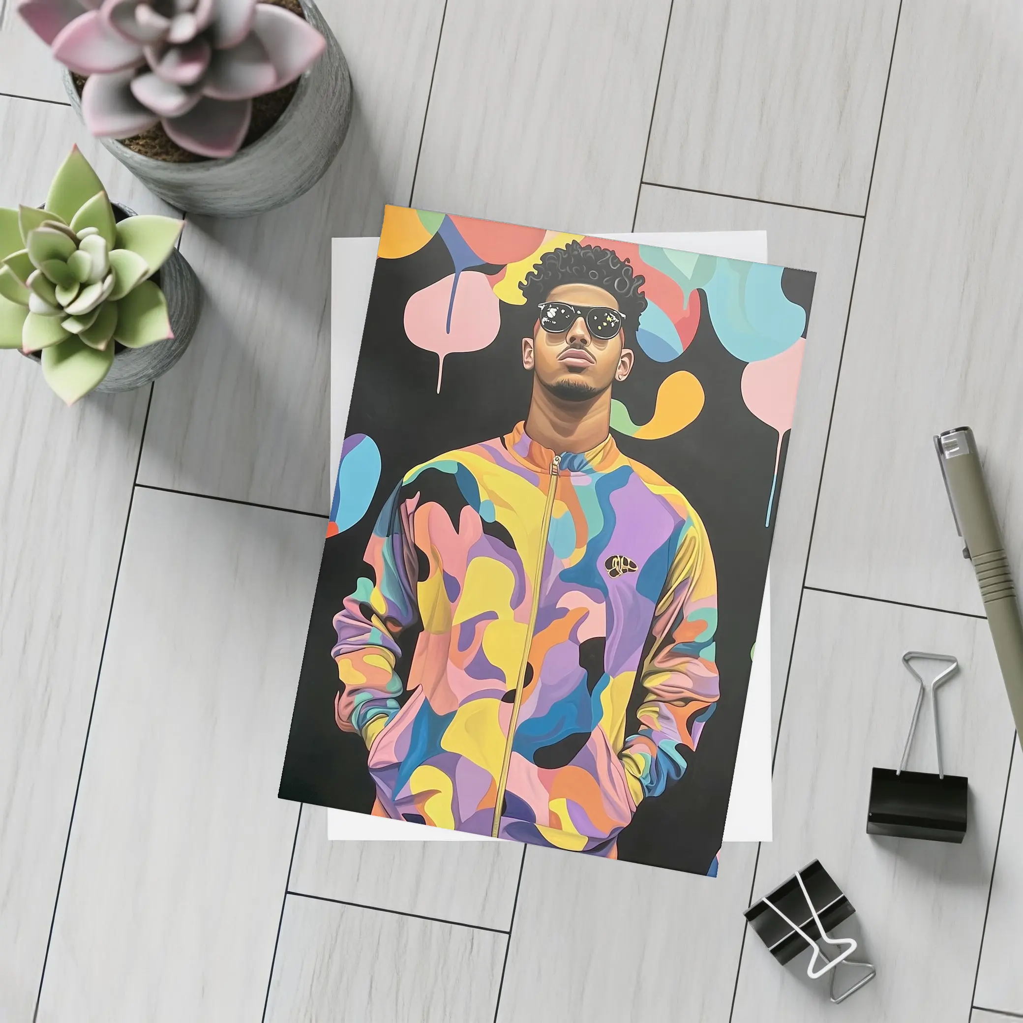 Young Man Pop Art Colorful Abstract Background – Postcards