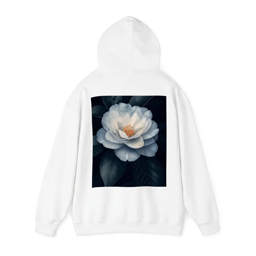 White Camellia Flower Dark Background Botanical Art – Hoodies
