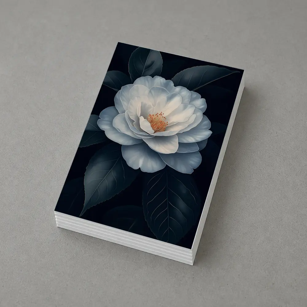 White Camellia Flower Dark Background Botanical Art – Postcards