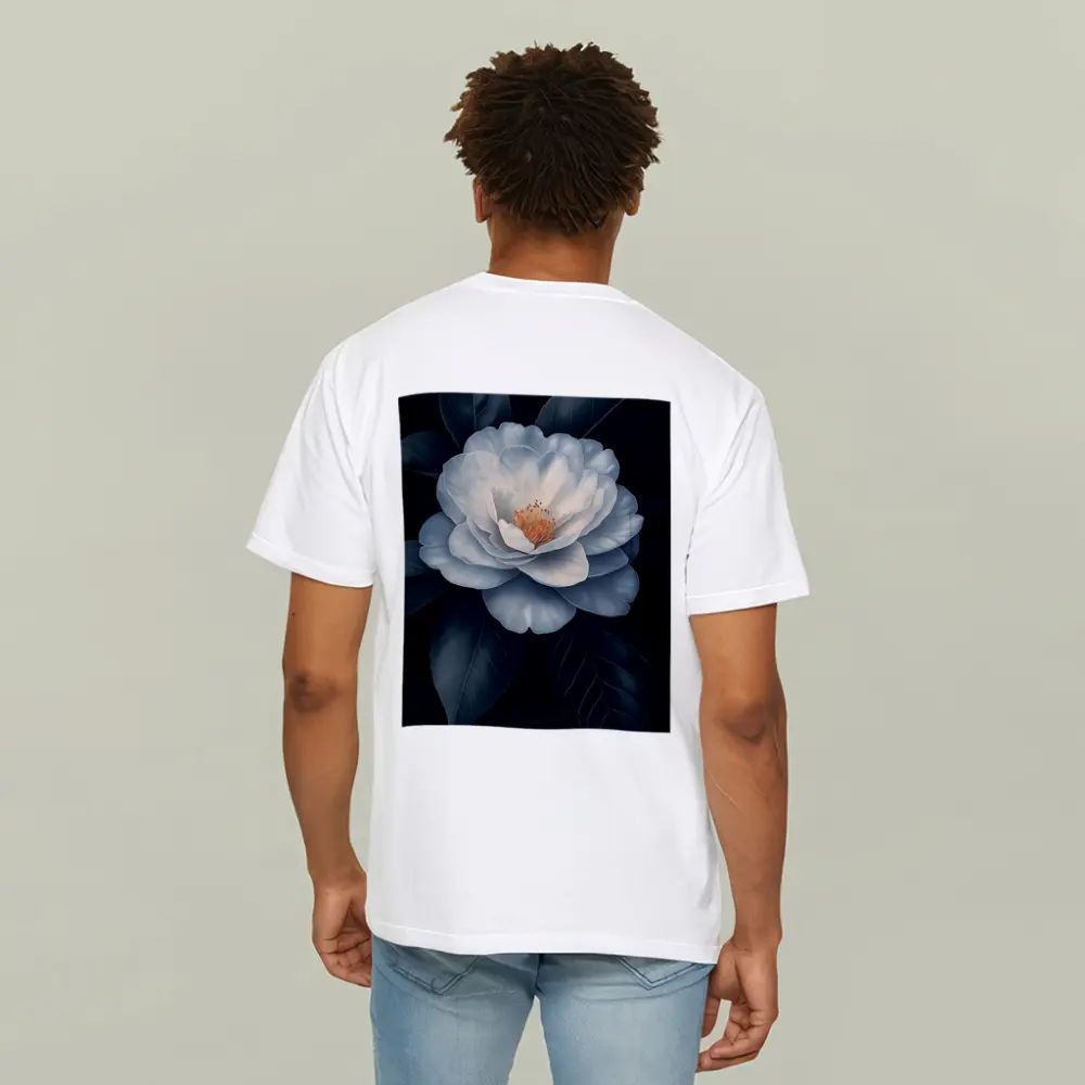 White Camellia Flower Dark Background Botanical Art – T-Shirts