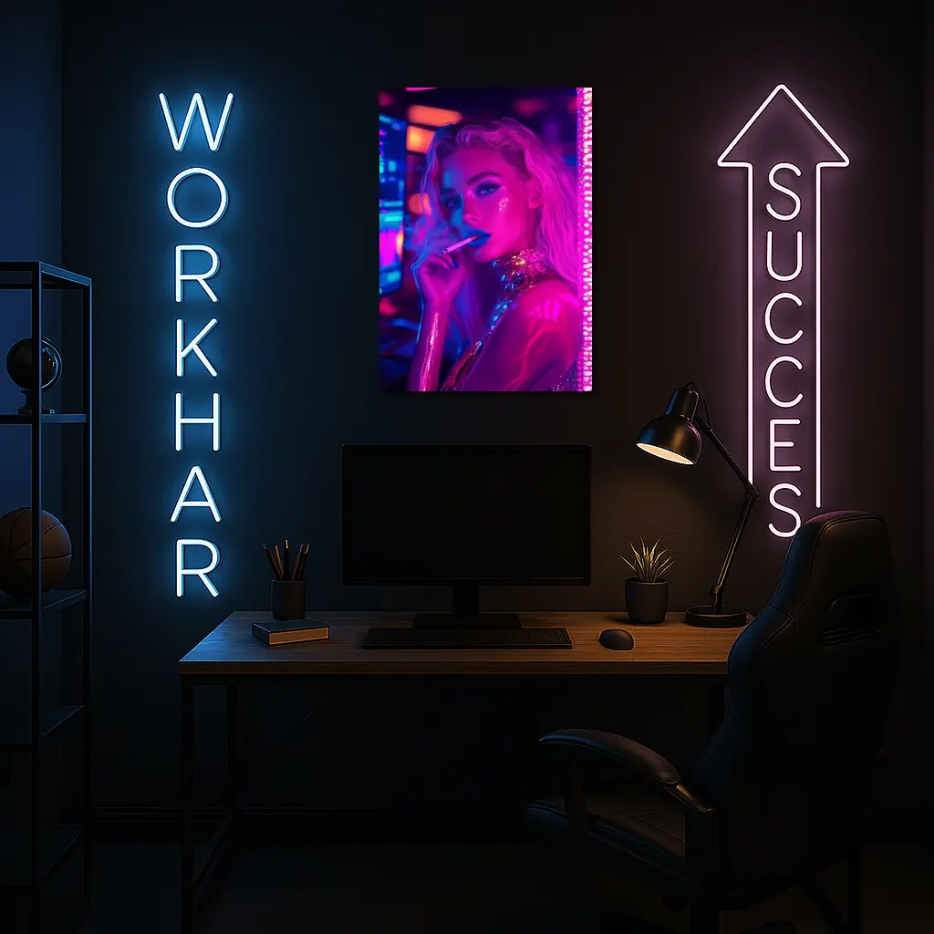 Neon Lit Blonde Woman Smoking Cyberpunk Style – Wall Art