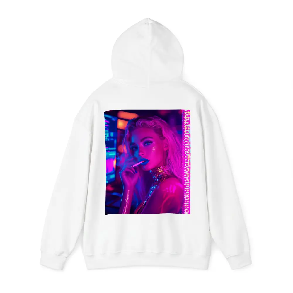 Neon Lit Blonde Woman Smoking Cyberpunk Style – Hoodies