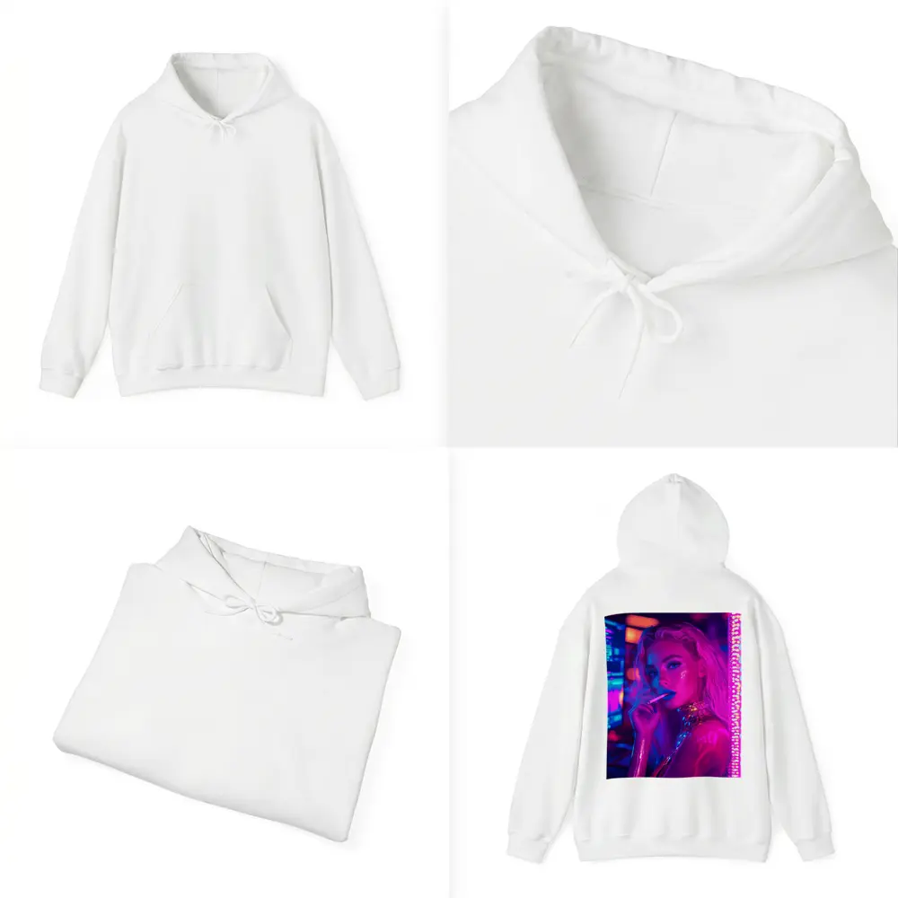 Neon Lit Blonde Woman Smoking Cyberpunk Style – Hoodies