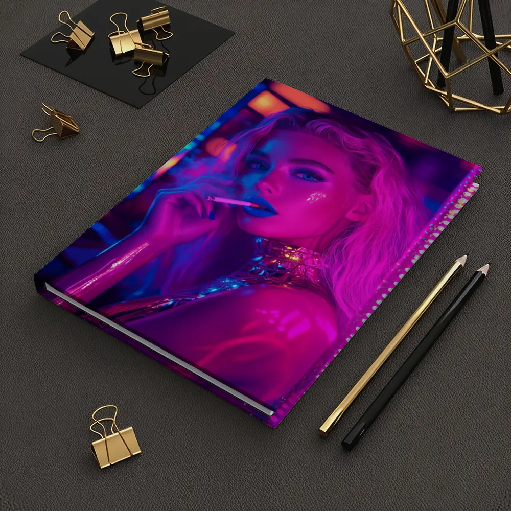 Neon Lit Blonde Woman Smoking Cyberpunk Style – Notebooks
