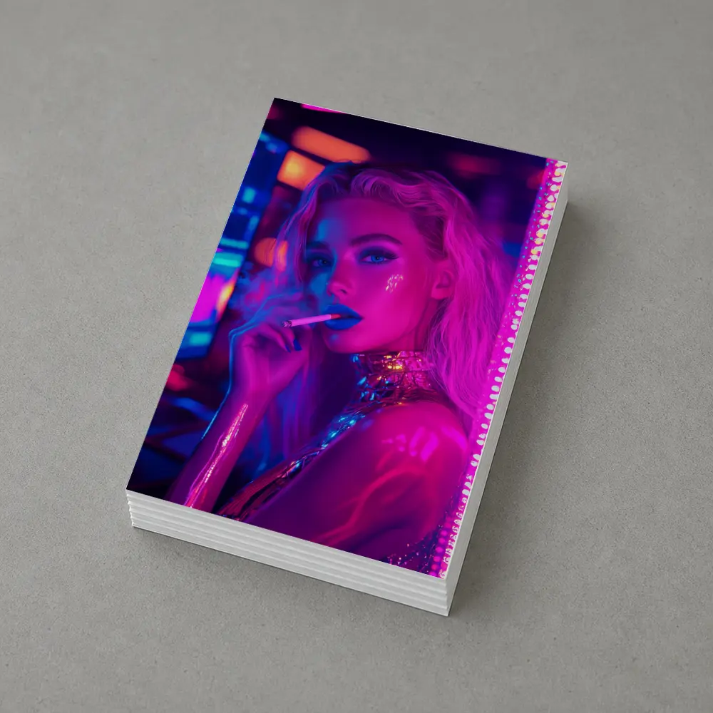 Neon Lit Blonde Woman Smoking Cyberpunk Style – Postcards