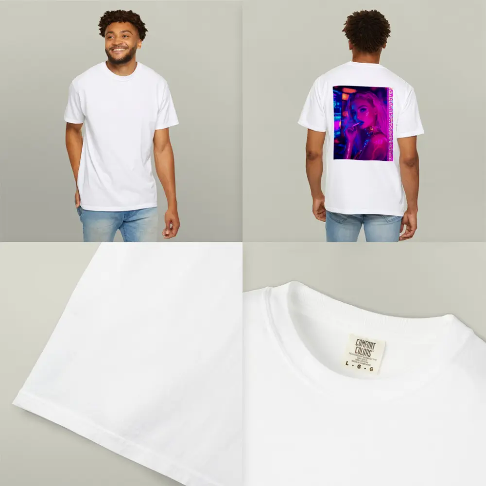 Neon Lit Blonde Woman Smoking Cyberpunk Style – T-Shirts