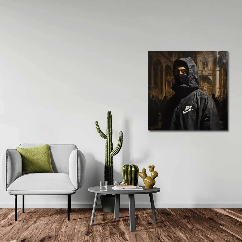 Nike Hooded Figure Baroque Church Painting – Wall Art