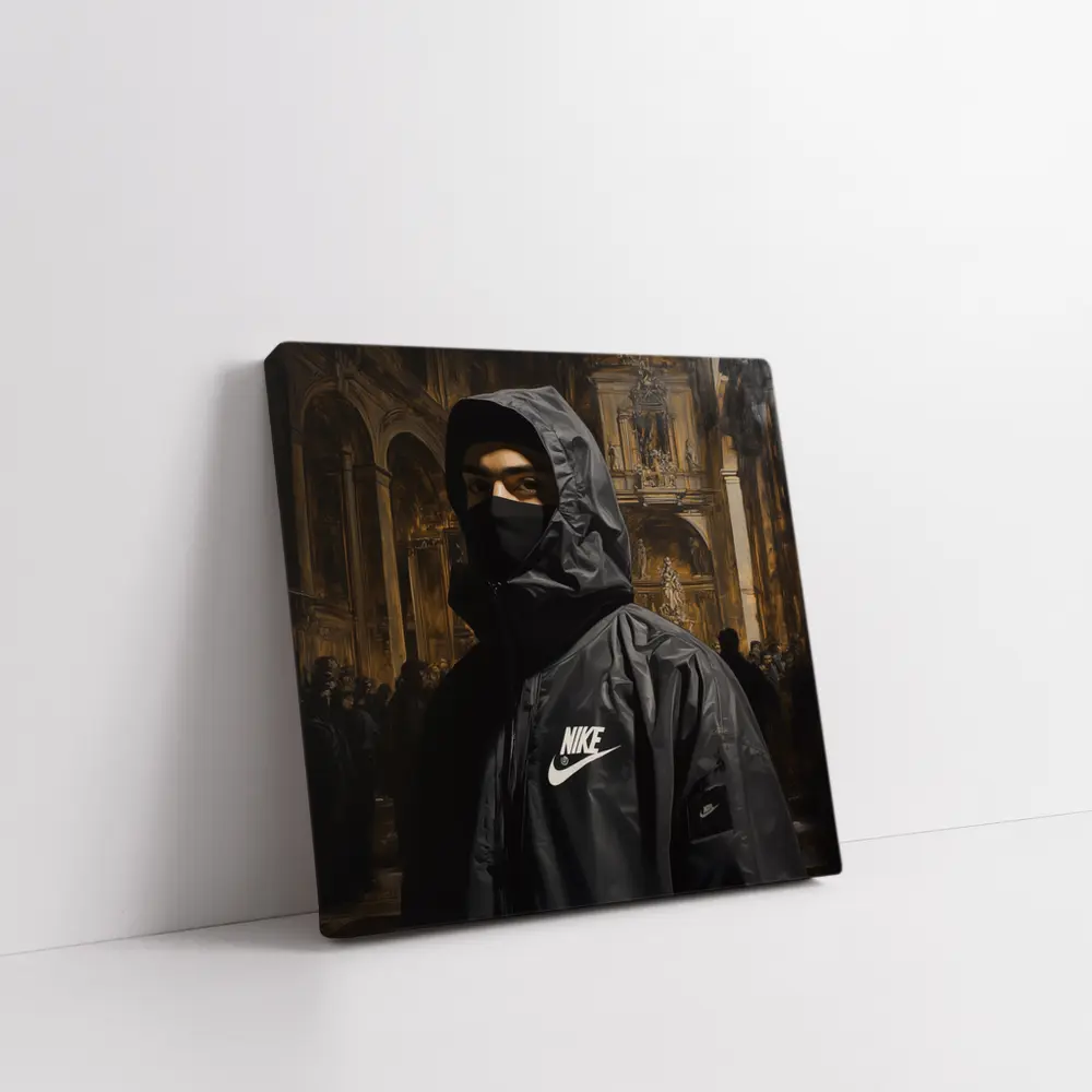 Nike Hooded Figure Baroque Church Painting – Wall Art