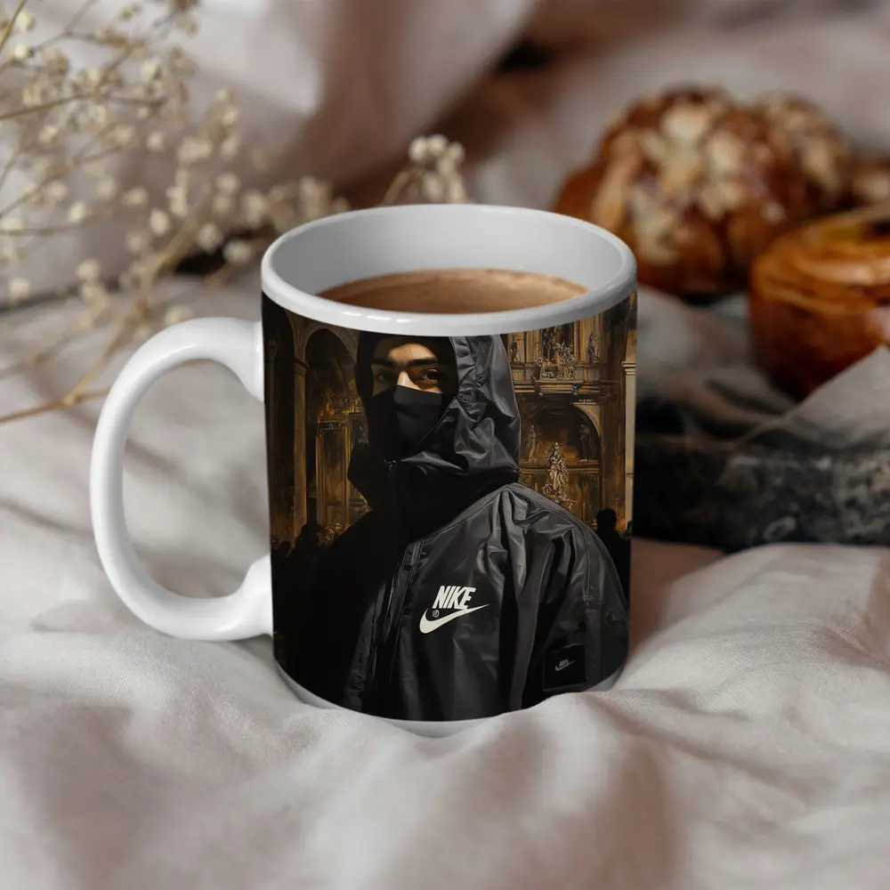 Nike Hooded Figure Baroque Church Painting – Mugs