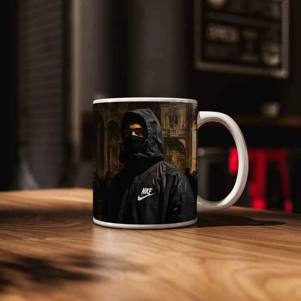 Nike Hooded Figure Baroque Church Painting – Mugs