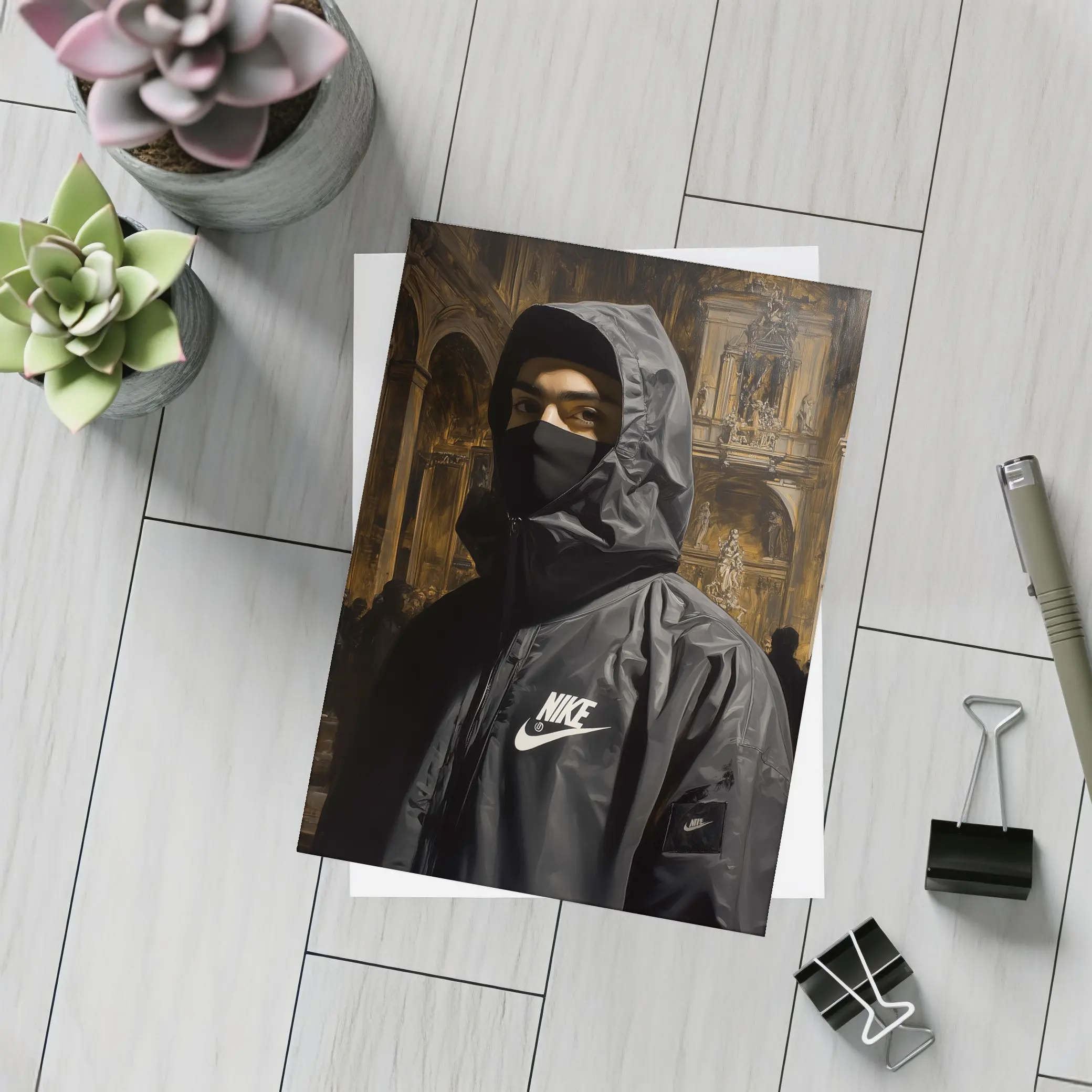 Nike Hooded Figure Baroque Church Painting – Postcards