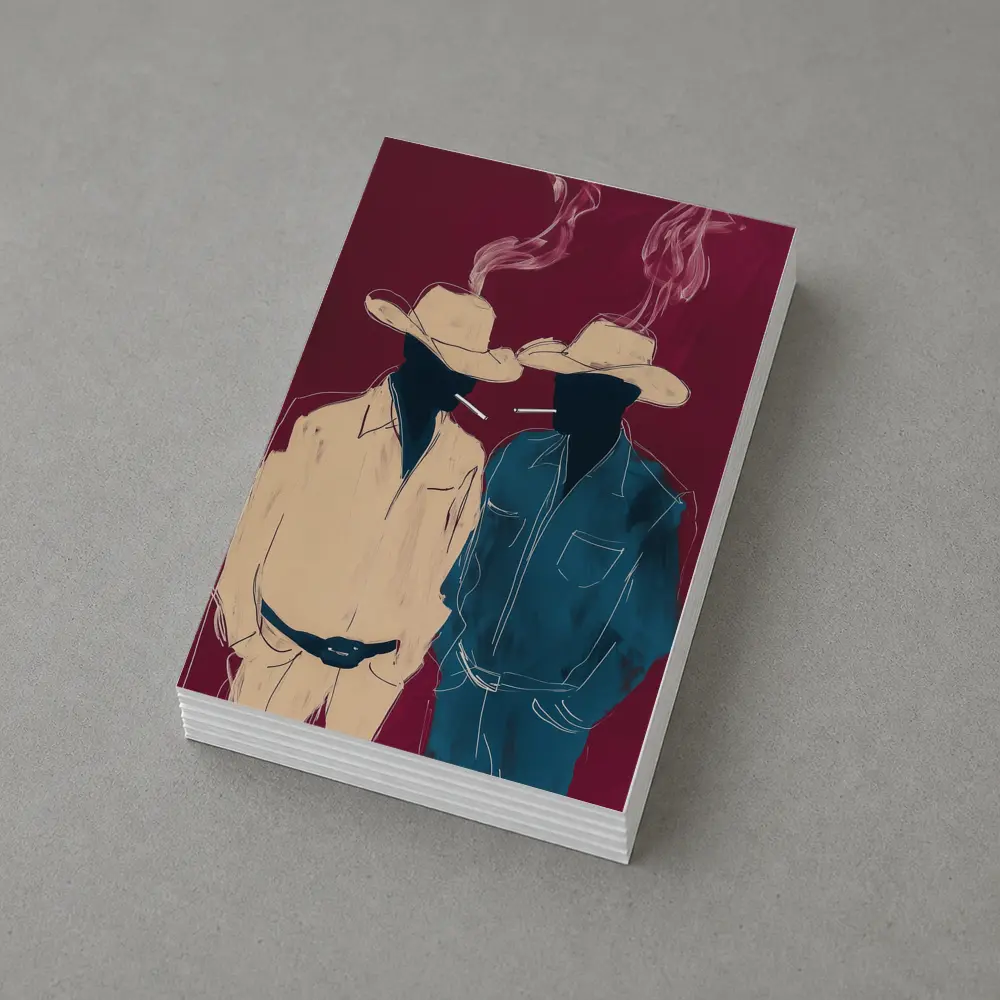 Two Cowboys Smoking Dark Red Background – Postcards