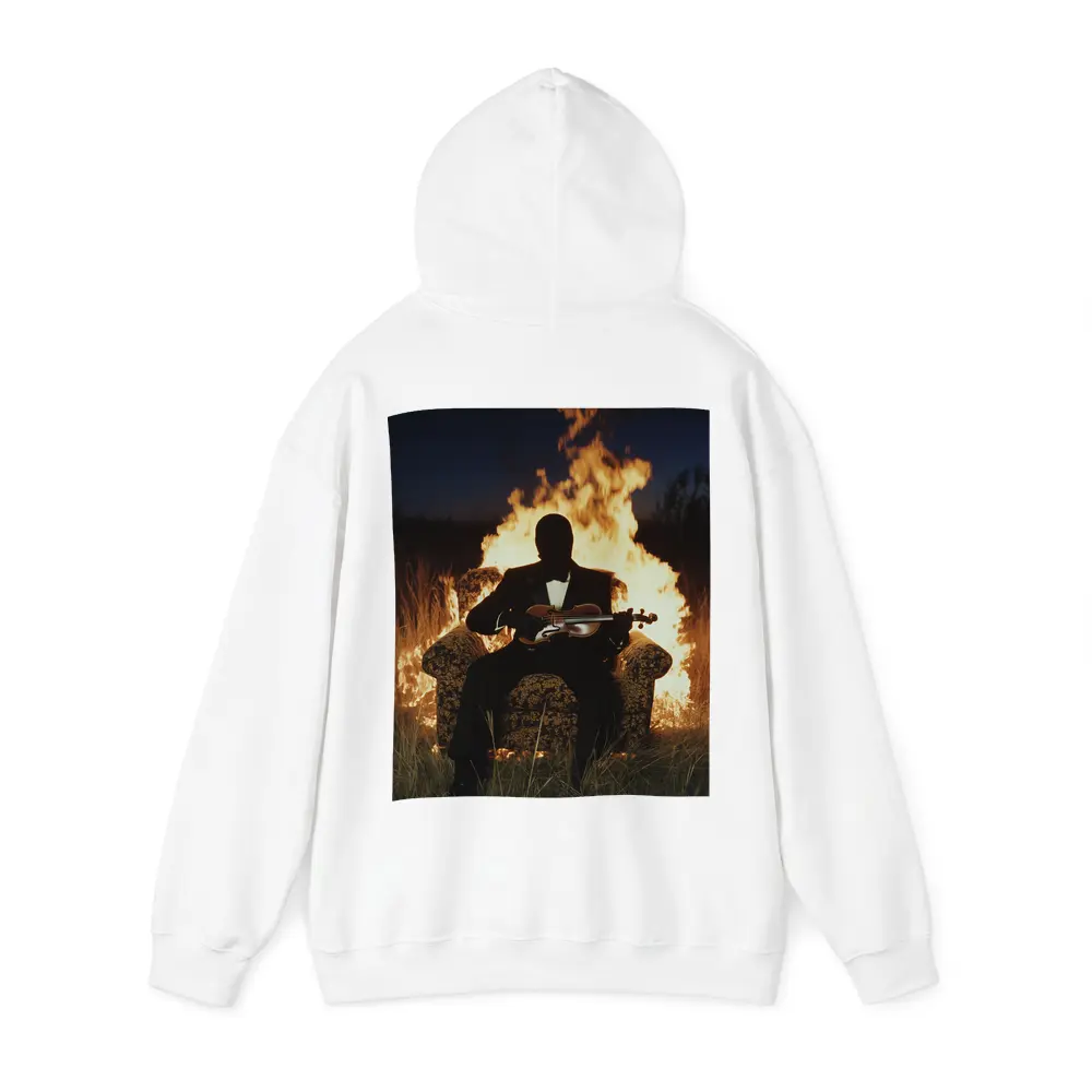 Silhouette Violinist Sitting Before Flames Night – Hoodies