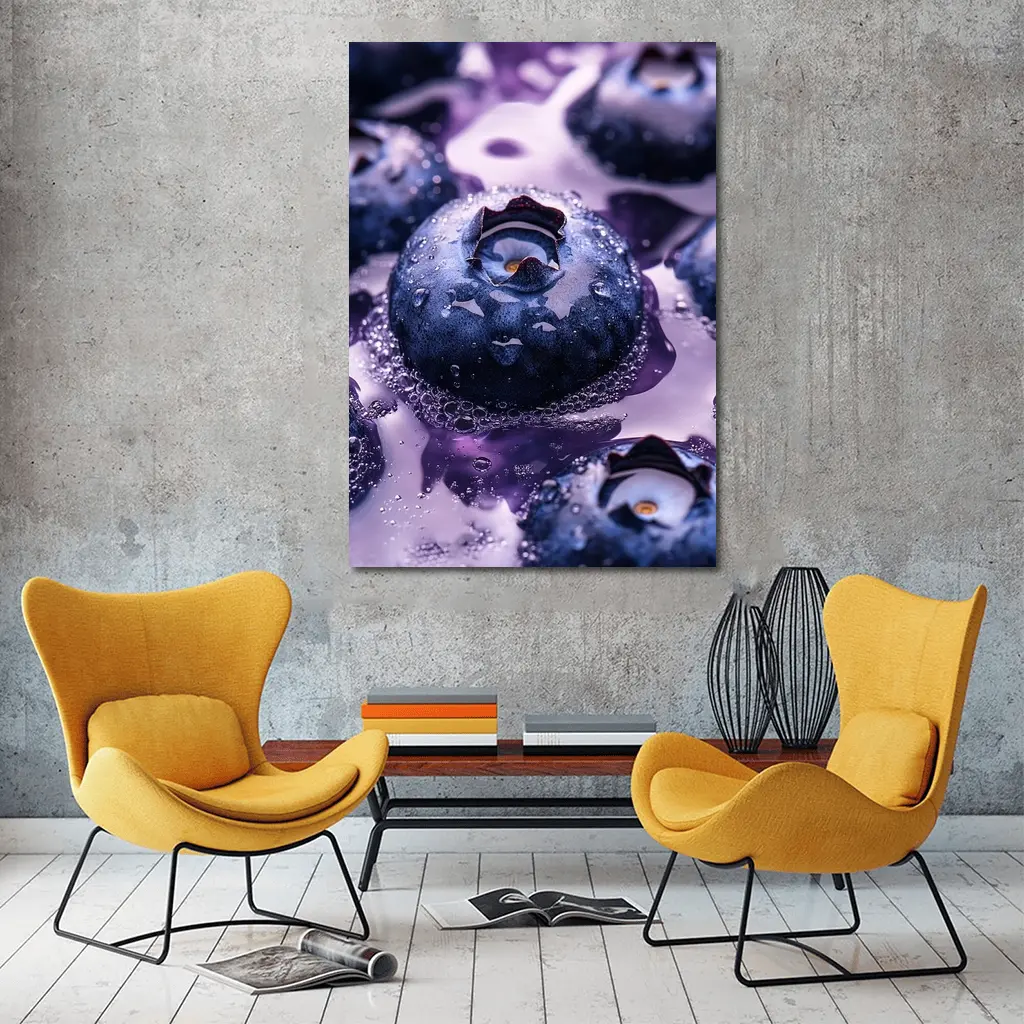 Fresh Blueberries With Purple Juice Splash – Wall Art