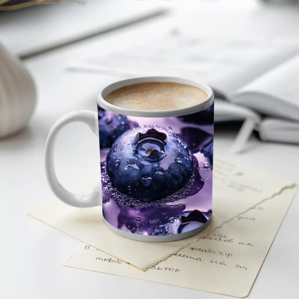 Fresh Blueberries With Purple Juice Splash – Mugs
