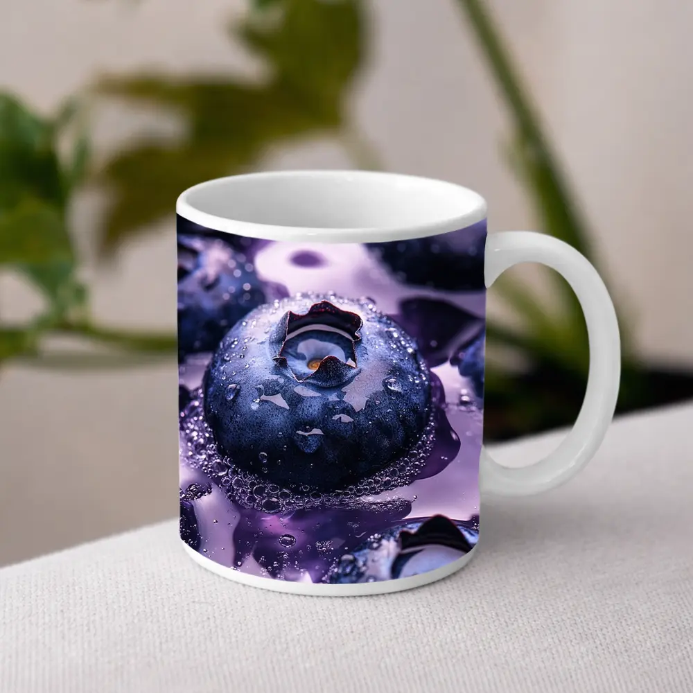 Fresh Blueberries With Purple Juice Splash – Mugs