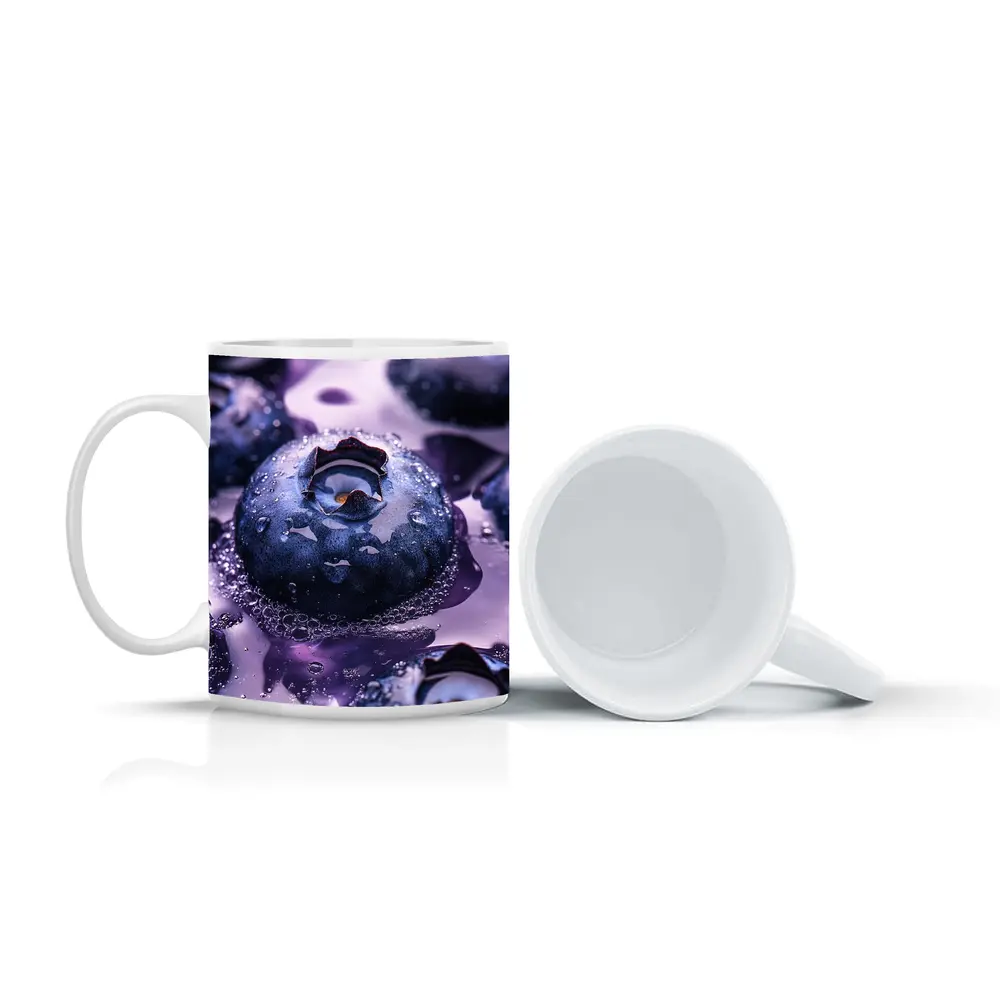 Fresh Blueberries With Purple Juice Splash – Mugs