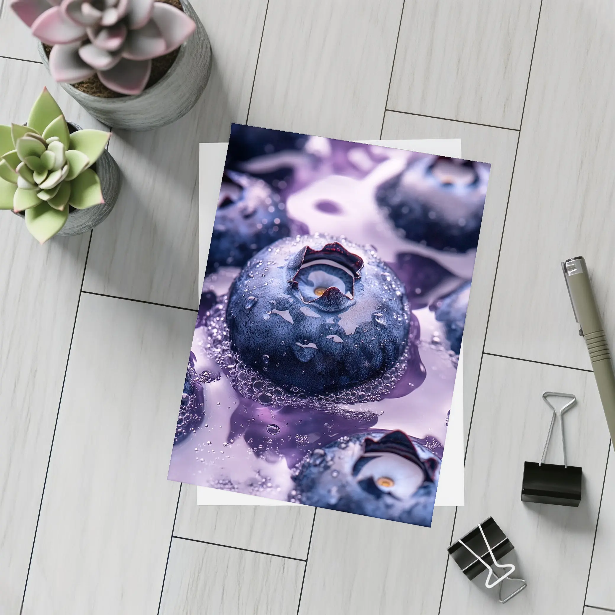 Fresh Blueberries With Purple Juice Splash – Postcards