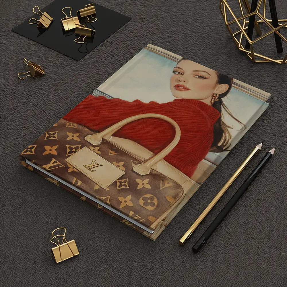 Elegant Woman Red Sweater Luxury Bag Car – Notebooks